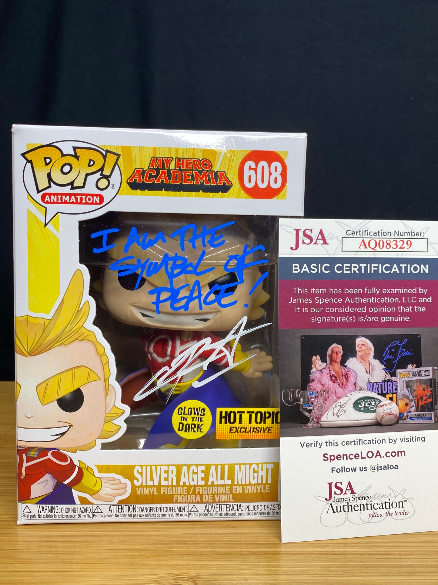 Silver Age All Might 608 Signed & Quoted Funko Pop